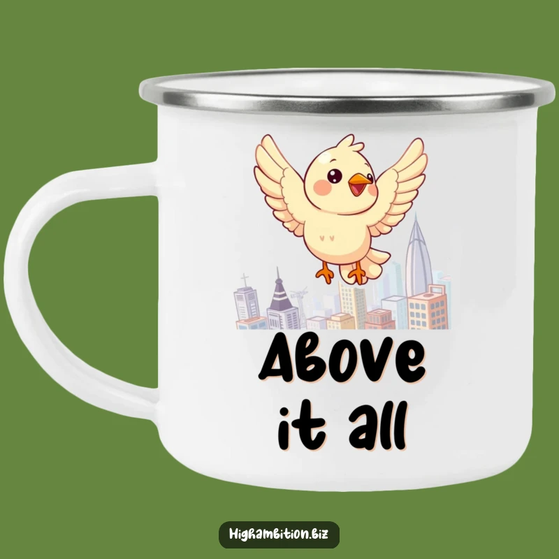 Funny Bird's Adventure Mug: Hilarious Cityscape View for Campers