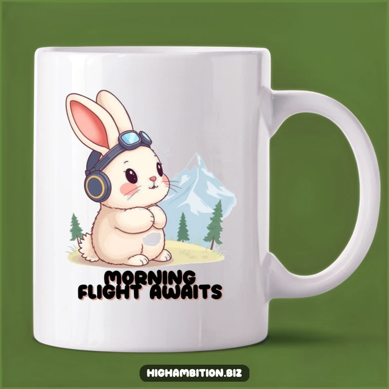 Funny Rabbit Aviator Mug: Mountain Gaze, Adventurous & Comical Gift