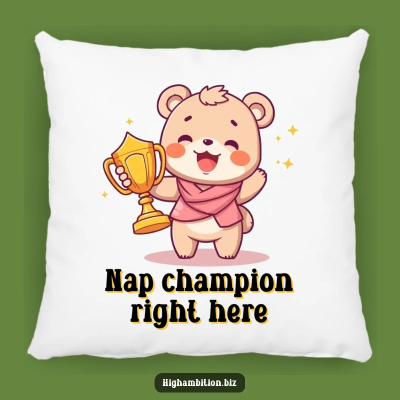 Funny Bear Cub Winner Pillow: Cozy & Humorous Cushion, Perfect Funny Gift