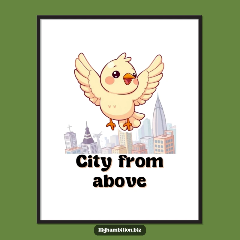 Funny Bird Cityscape Digital Art: Hilarious Print for Wall Decor