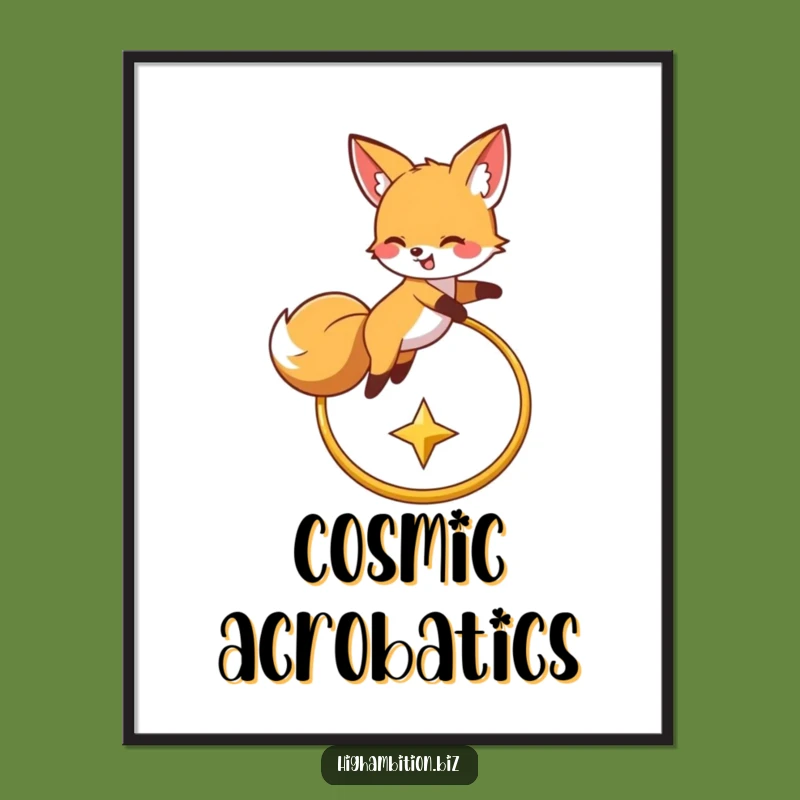 Funny Fox Leaping Digital Art: Humorous Animal Hoop & Star Print, Perfect Funny Gift
