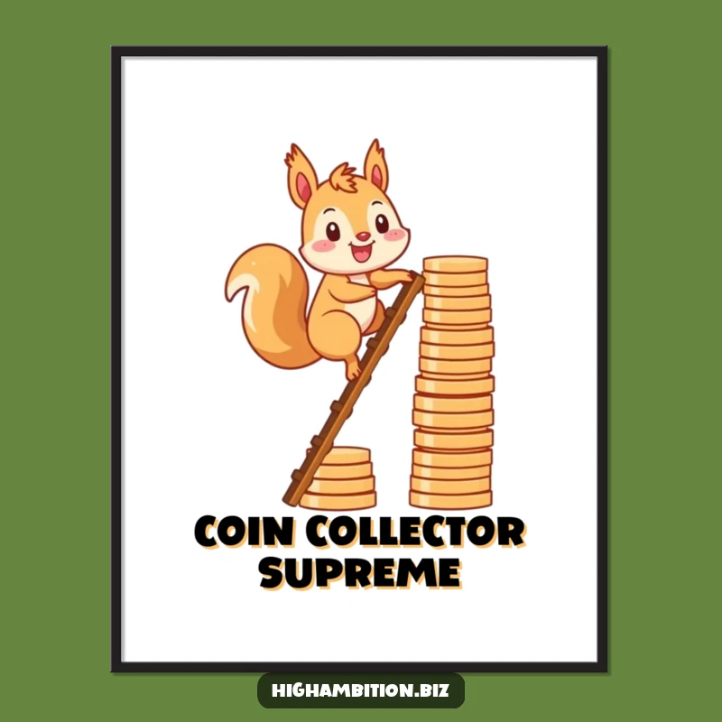 Funny Squirrel Coin Ladder Digital Art: Humorous Ambitious Print, Perfect Funny Gift