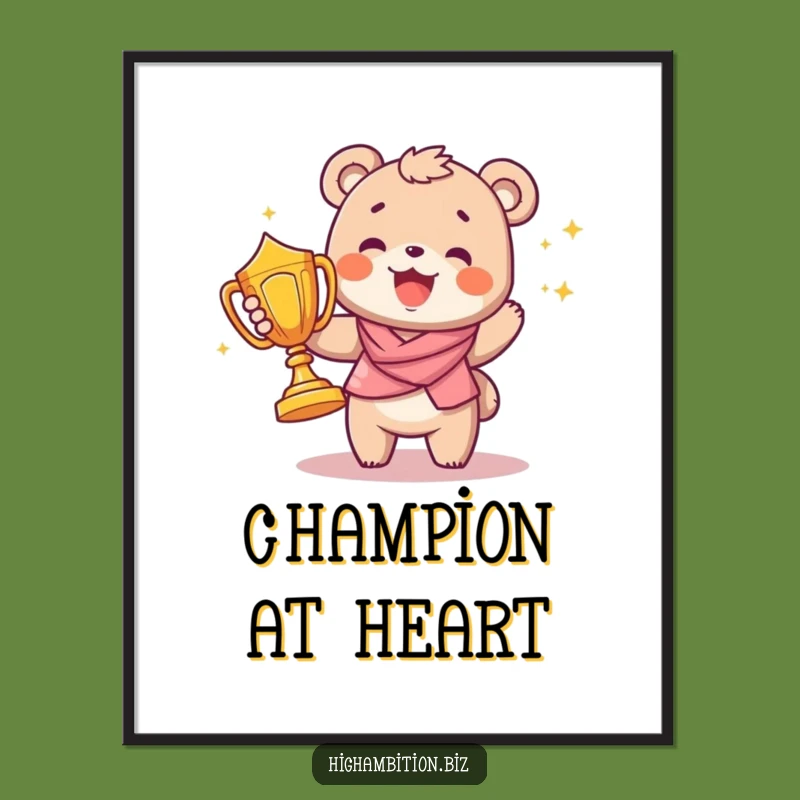 Funny Bear Cub Victory Poster: Joyful Animal Art with Humorous Trophy Display