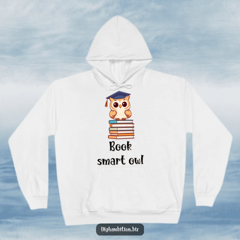 Funny Hoodie: Cute owl in graduation cap studying books, a cozy and humorous design for the dedicated scholar.