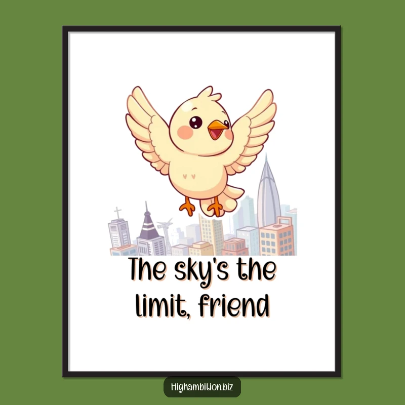 Free Printable Wall Art: Cheerful Bird Cityscape - Humorous Downloadable Decor Gift