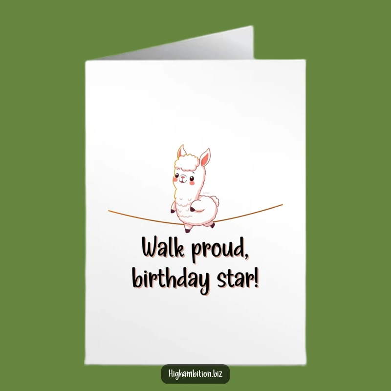 Free Printable Birthday Card: Alpaca Tightrope, Light Walk, Downloadable Cheer