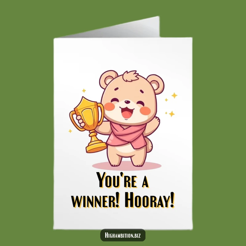 Free Printable Congrats Card: Bear Cub Trophy, Champion Winner, Downloadable Joy