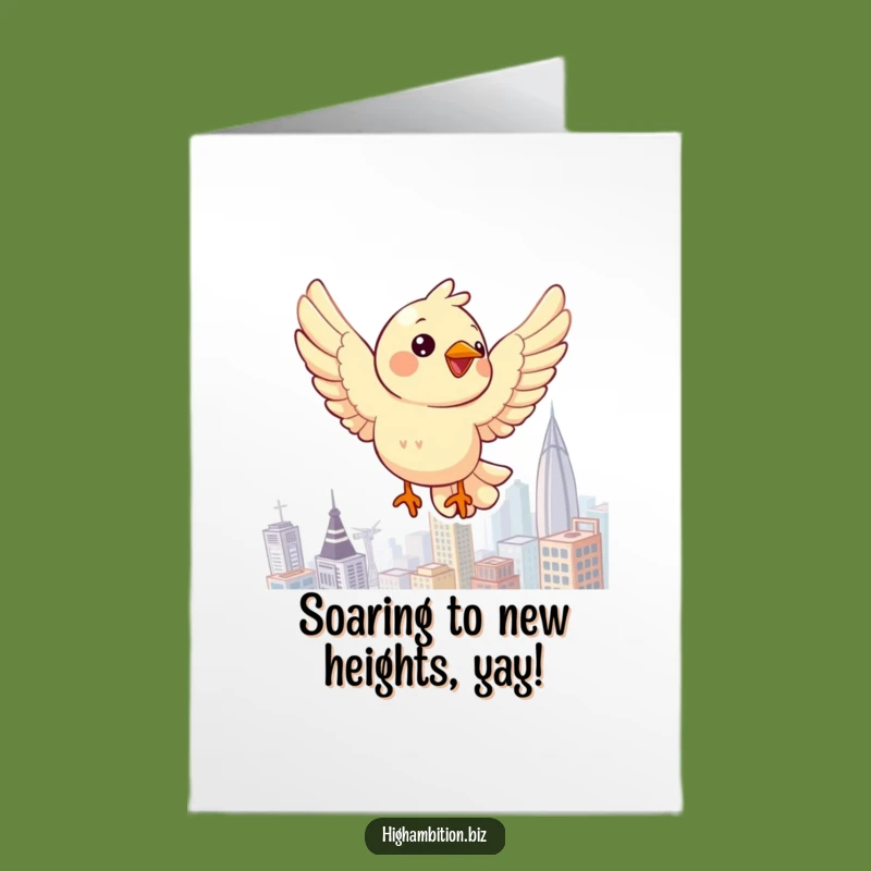 Free Printable Congrats Card: Bird Flies High Over City - Humorous Achievement Gift