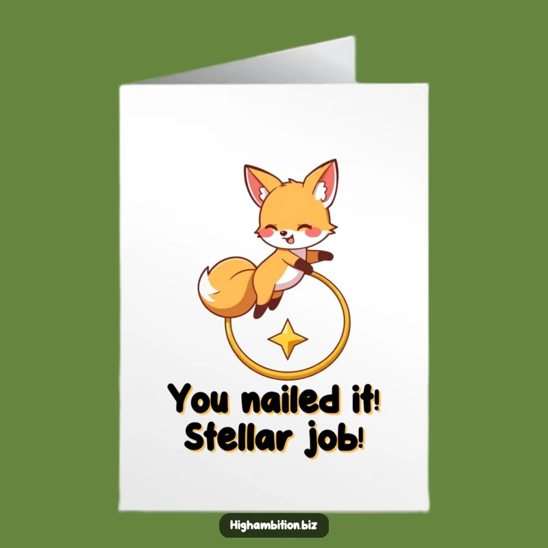Free Printable Congrats Card: Fox Leap Achievement, Star Goal, Downloadable Joy