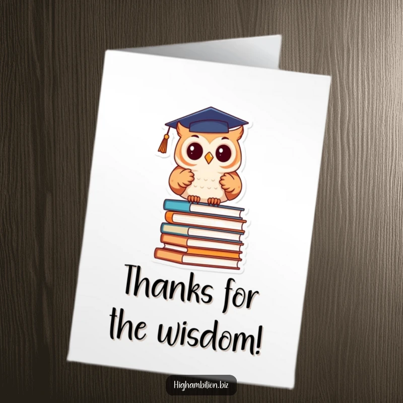 Funny Free Printable Thank You Card: Owl Studying Books in Graduation Cap
