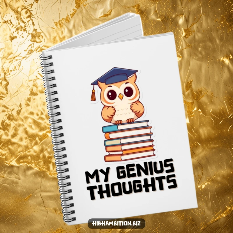 Funny Notebook: Cute owl in a graduation cap studies books, perfect for humorous note-taking and academic journaling.